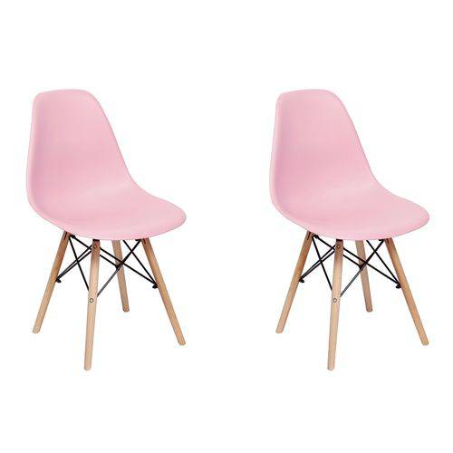 Conjunto 2 Cadeiras Charles Eames Eiffel Wood Base Madeira - Rosa