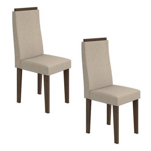 Conjunto 2 Cadeiras Dafne Móveis Lopas Imbuia/linho Rinzai Bege