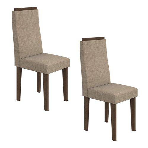 Conjunto 2 Cadeiras Dafne Móveis Lopas Imbuia/Velvet Riscado Bege