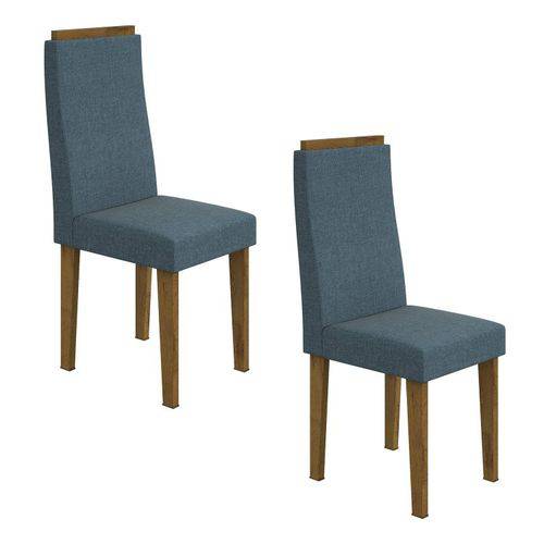 Conjunto 2 Cadeiras Dafne Móveis Lopas Rovere/linho Rinzai Azul