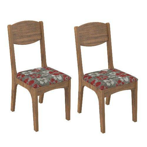 Conjunto 2 Cadeiras Dalla Costa Ca12 Chenille Floral Vermelho - Nobre
