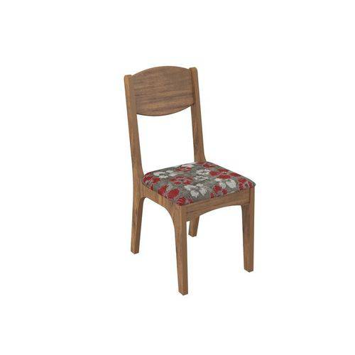 Conjunto 2 Cadeiras de Jantar Assento Estofado 100% Mdf Ca12 Nobre/floral Vermelho Dalla Costa