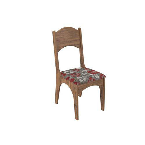 Conjunto 2 Cadeiras de Jantar Assento Estofado 100% Mdf Ca18 Nobre/floral Vermelho Dalla Costa