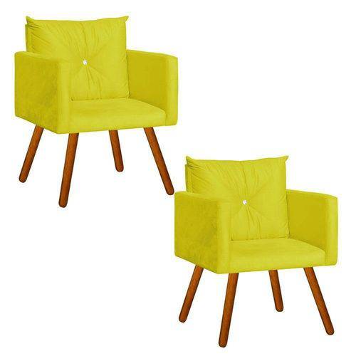 Conjunto 2 Cadeiras Decorativa Sala e Recepção Aline Suede Amarelo - DL Decor