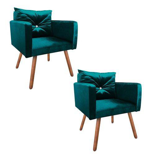 Conjunto 2 Cadeiras Decorativa Sala e Recepção Aline Suede Azul Acetinado - DL Decor