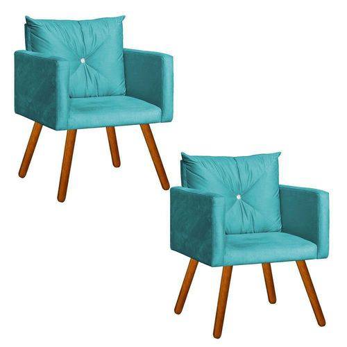 Conjunto 2 Cadeiras Decorativa Sala e Recepção Aline Suede Azul - DL Decor