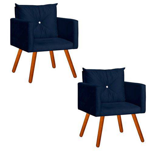 Conjunto 2 Cadeiras Decorativa Sala e Recepção Aline Suede Azul Marinho - DL Decor