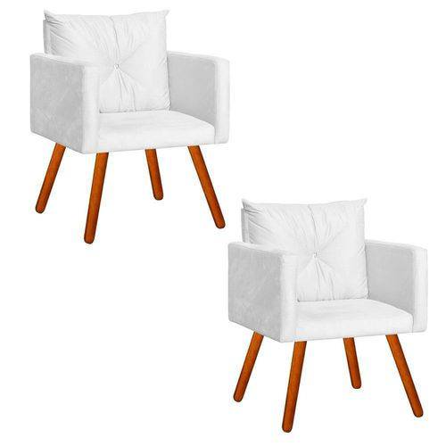 Conjunto 2 Cadeiras Decorativa Sala e Recepção Aline Suede Branco - DL Decor