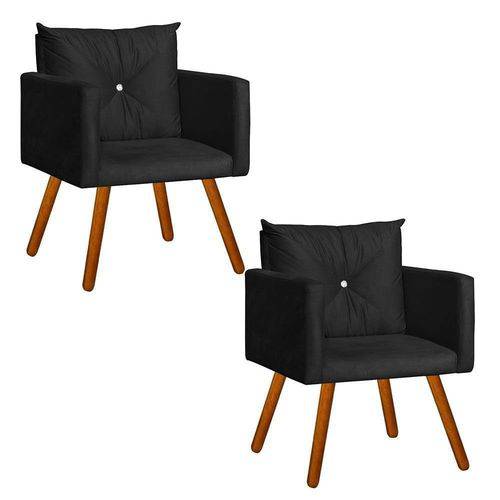 Conjunto 2 Cadeiras Decorativa Sala e Recepção Aline Suede Preto - DL Decor