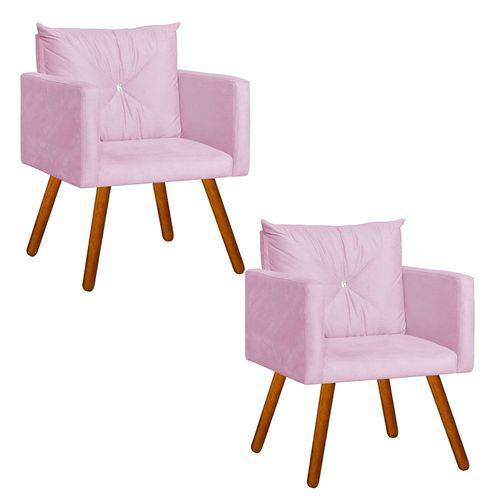Conjunto 2 Cadeiras Decorativa Sala e Recepção Aline Suede Rosa - DL Decor