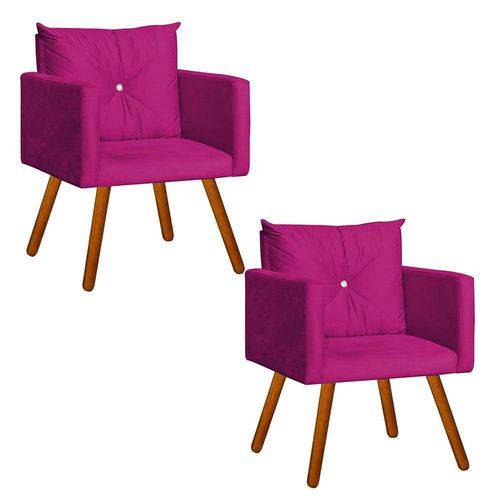 Conjunto 2 Cadeiras Decorativa Sala e Recepção Aline Suede Rosa Pink - DL Decor