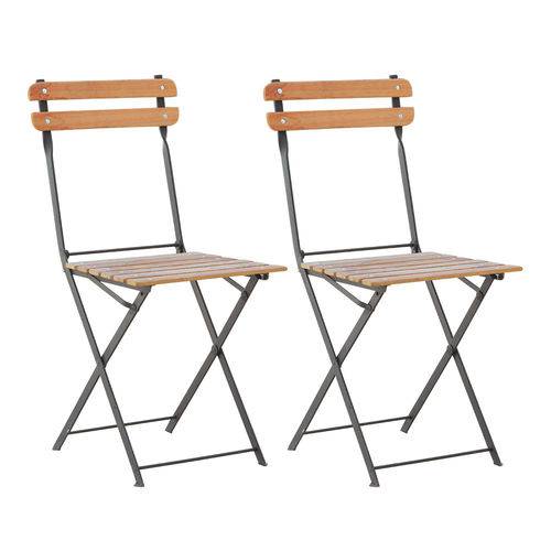 Conjunto 2 Cadeiras Dobrável Ferro e Madeira Maciça - Natural
