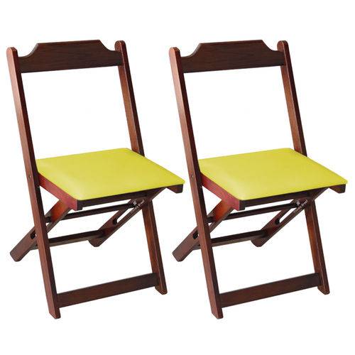 Conjunto 2 Cadeiras Dobrável Madeira Maciça Imbuia com Estofado - Amarelo