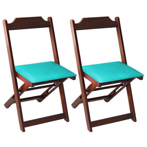 Conjunto 2 Cadeiras Dobrável Madeira Maciça Imbuia com Estofado - Azul