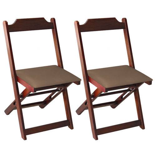 Conjunto 2 Cadeiras Dobrável Madeira Maciça Imbuia com Estofado - Marrom