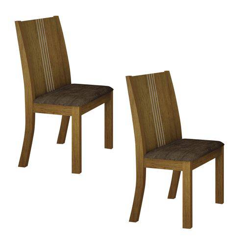 Conjunto 2 Cadeiras Estofadas Vitória Leifer Imbuia/Linho Marrom