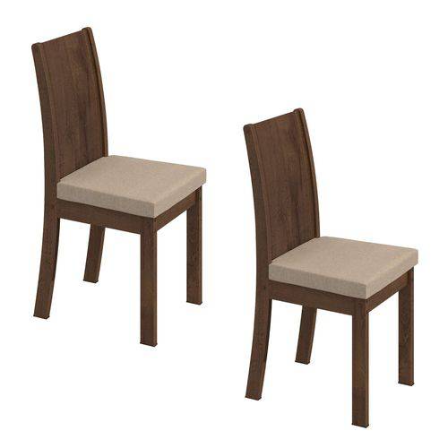 Conjunto 2 Cadeiras Florença Móveis Lopas Imbuia/Linho Rinzai Bege