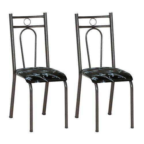 Conjunto 2 Cadeiras Hanumam Cromo Preto e Preto Flor