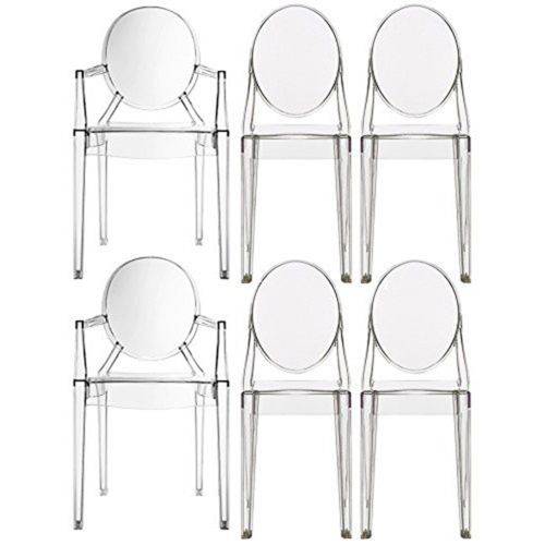 Conjunto Cadeiras Louis Ghost 2 com Braço e 4 Sem Braço Transparente