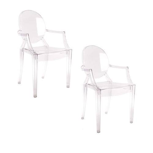 Conjunto 2 Cadeiras Louis Ghost com Braço Policarbonato Transparente