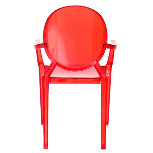 Conjunto 2 Cadeiras Louis Ghost com Braço Vermelha Translúcido