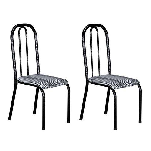 Conjunto 2 Cadeiras Madri Preto Prata e Preto Listrado
