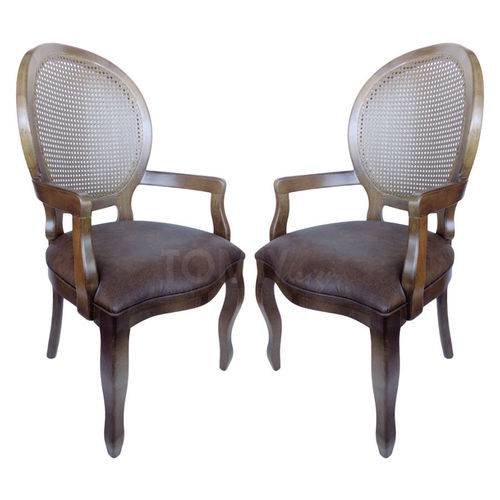 Conjunto 2 Cadeiras Medalhão Liso com Braço - Imbuia - Tommy Design