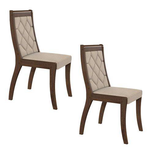 Conjunto 2 Cadeiras Merengue Móveis Lopas Imbuia/Linho Rinzai Bege