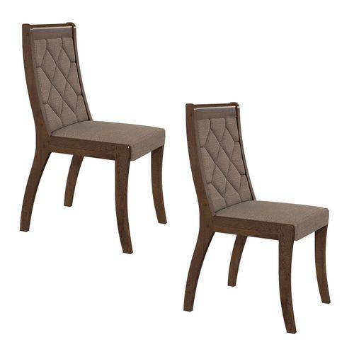 Conjunto 2 Cadeiras Merengue Móveis Lopas Imbuia/velvet Linho Bege