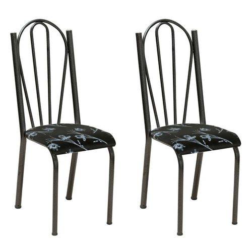 Conjunto 2 Cadeiras Mnemósine Cromo Preto e Preto Flor