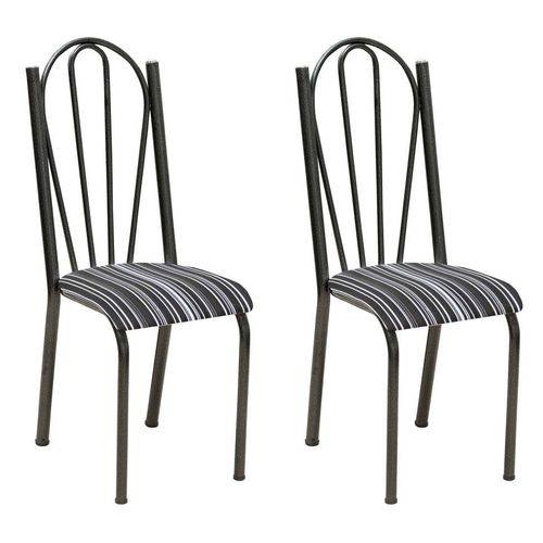 Conjunto 2 Cadeiras Mnemósine Cromo Preto e Preto Listrado