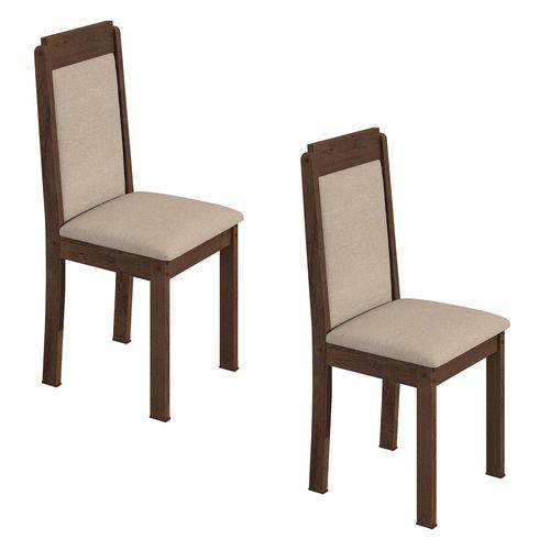 Conjunto 2 Cadeiras Pérola Móveis Lopas Imbuia/Linho Rinzai Bege