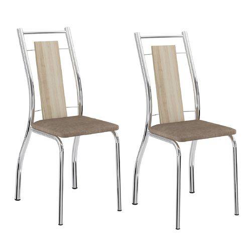 Conjunto 2 Cadeiras Tubular em Aço Nina 1720 Carraro Anis/camurça Conhaque/cromado