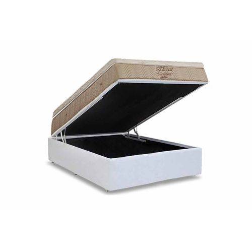 Conjunto Cama Box- Colchão Ortobom Nanolastic Elegant + Cama Box Baú Courino Bianco- Casal 138x188