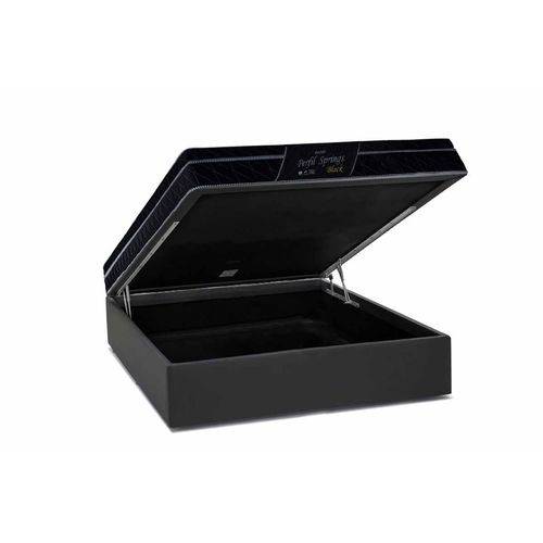 Conjunto Cama Box - Colchão Probel de Molas Pocket Perfil Springs Black + Cama Box Baú Courino Nero Black - Casal 1,38x1,88