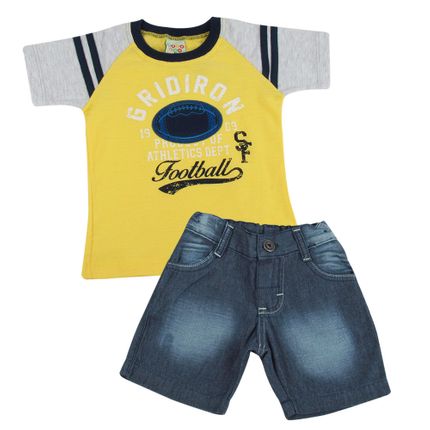 Conjunto Camiseta e Bermuda Football Jeans - Amarelo - Have Fun-3anos