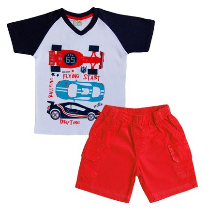 Conjunto Camiseta e Shorts Sarja Carros - Vermelho - Have Fun-M