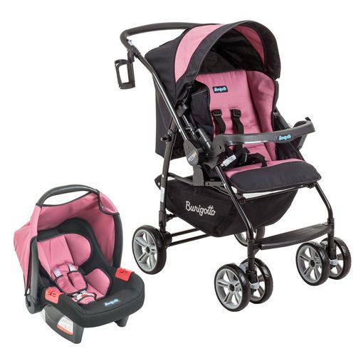 Conjunto Carrinho de Bebê AT6 K + Bebê Conforto Touring Evolution SE Burigotto - Preto/Rosa