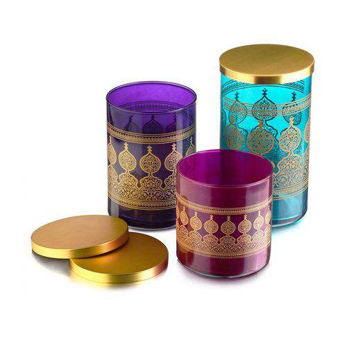 Conjunto 3 Castiçais de Vidro Coloridos para Velas Marruecos