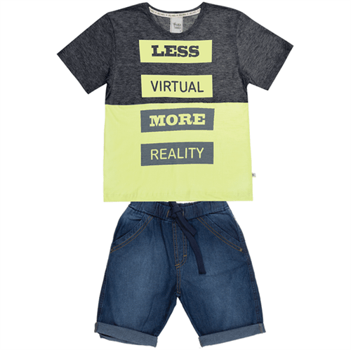 Conjunto Cata-Vento Infantil Less Virtual Mescla Escuro com Amarelo e Jeans Escuro 04