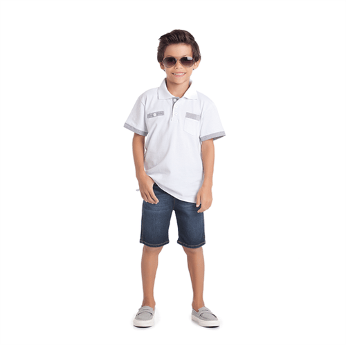 Conjunto Cata-Vento Infantil Polo com Detalhes Branco e Jeans Escuro 04