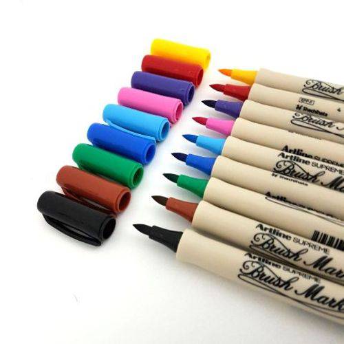 Conjunto com 10 Canetas Brush Pen Marker Artline Tilibra