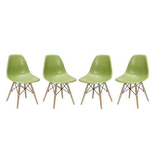 Conjunto com 4 Cadeiras Charles Eames Dkr Pp Base Madeira Verde