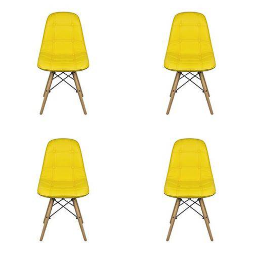 Conjunto com 4 Cadeiras Eames Dkr Botonê Base Eiffel Madeira Amarela Inovakasa