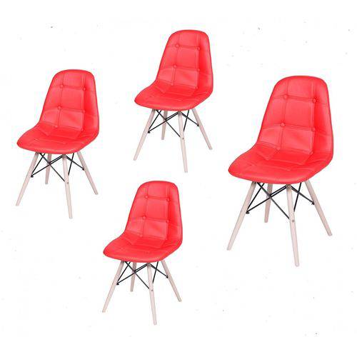 Conjunto com 4 Cadeiras Eames Dkr Botonê Base Eiffel Madeira Vermelha