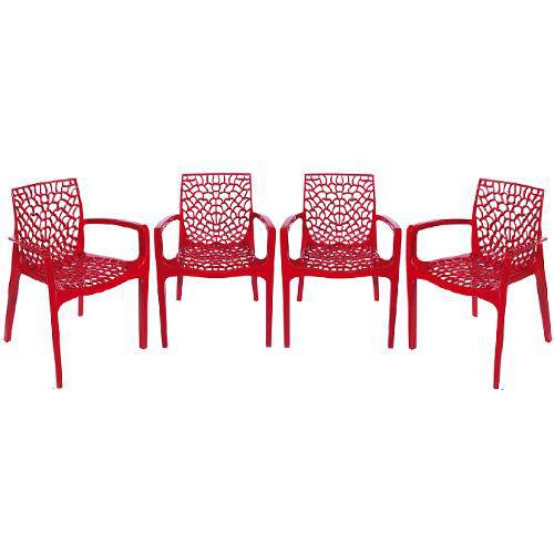 Conjunto com 4 Cadeiras Gruvyer com Braço Vermelha