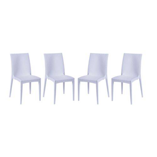 Conjunto com 4 Cadeiras Rattan Branca