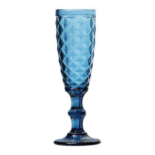 Conjunto com 6 Taças para Champagne Bico de Abacaxi de Vidro Azul 140ml