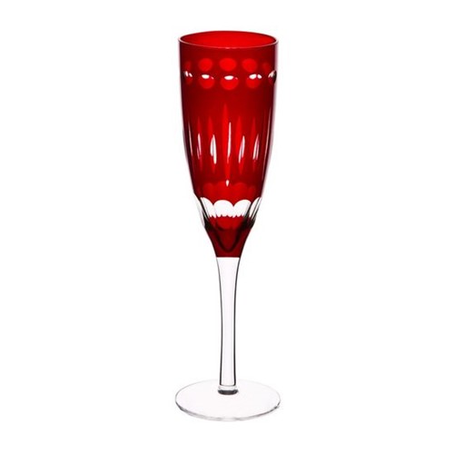 Conjunto com 6 Taças para Champagne de Vidro Sodo-Calcico Lapidadas Elegance Vermelha 150ml