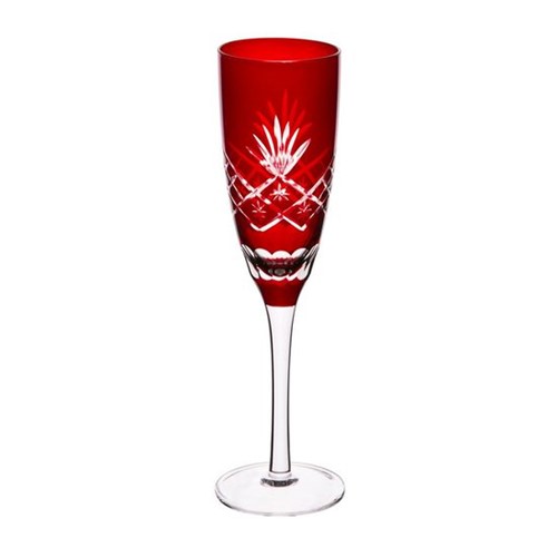 Conjunto com 6 Taças para Champagne de Vidro Sodo-Calcico Lapidadas Tropicalis Vermelho 150ml